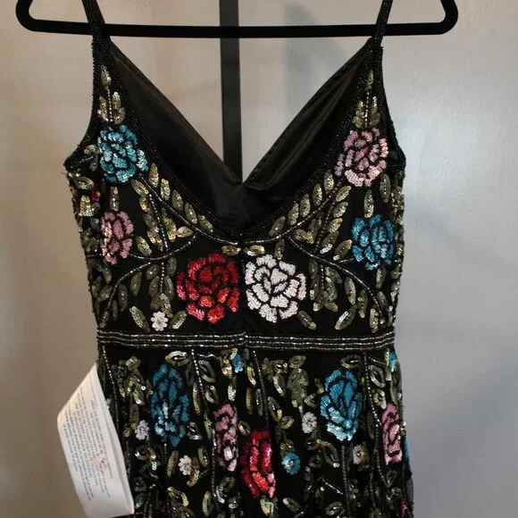 NEW Mac Duggal EMBELLISHED FLORAL SEQUINED GOWN 5400 BLACK MULTI - Picture 9 of 11